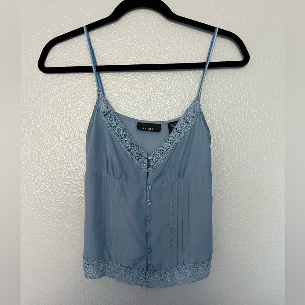 Express Light Blue Button-Down Silk Camisole with… - image 1